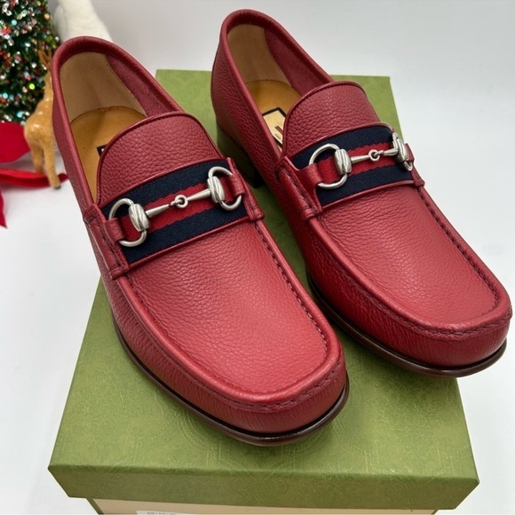 Men’s Gucci horse bit web leather loafer size 8 fits nine US made in Italy